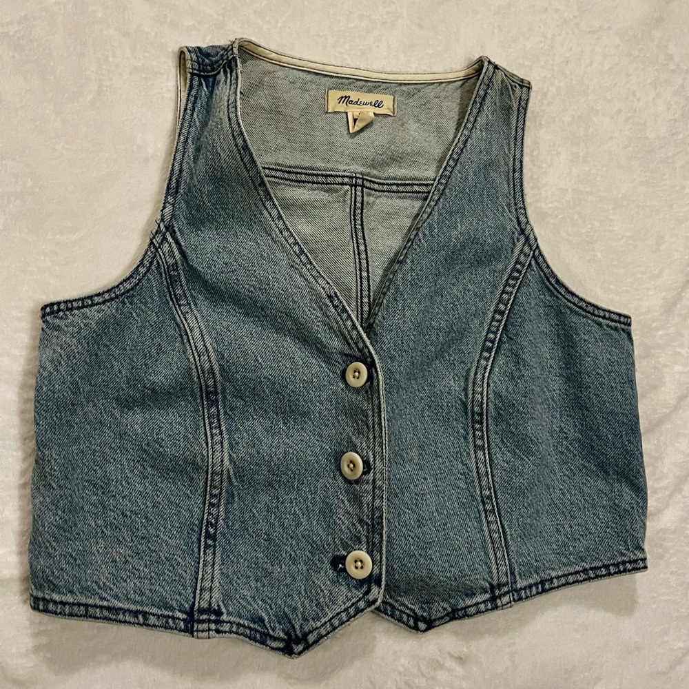 Madewell Blue Denim Button-Up Vest